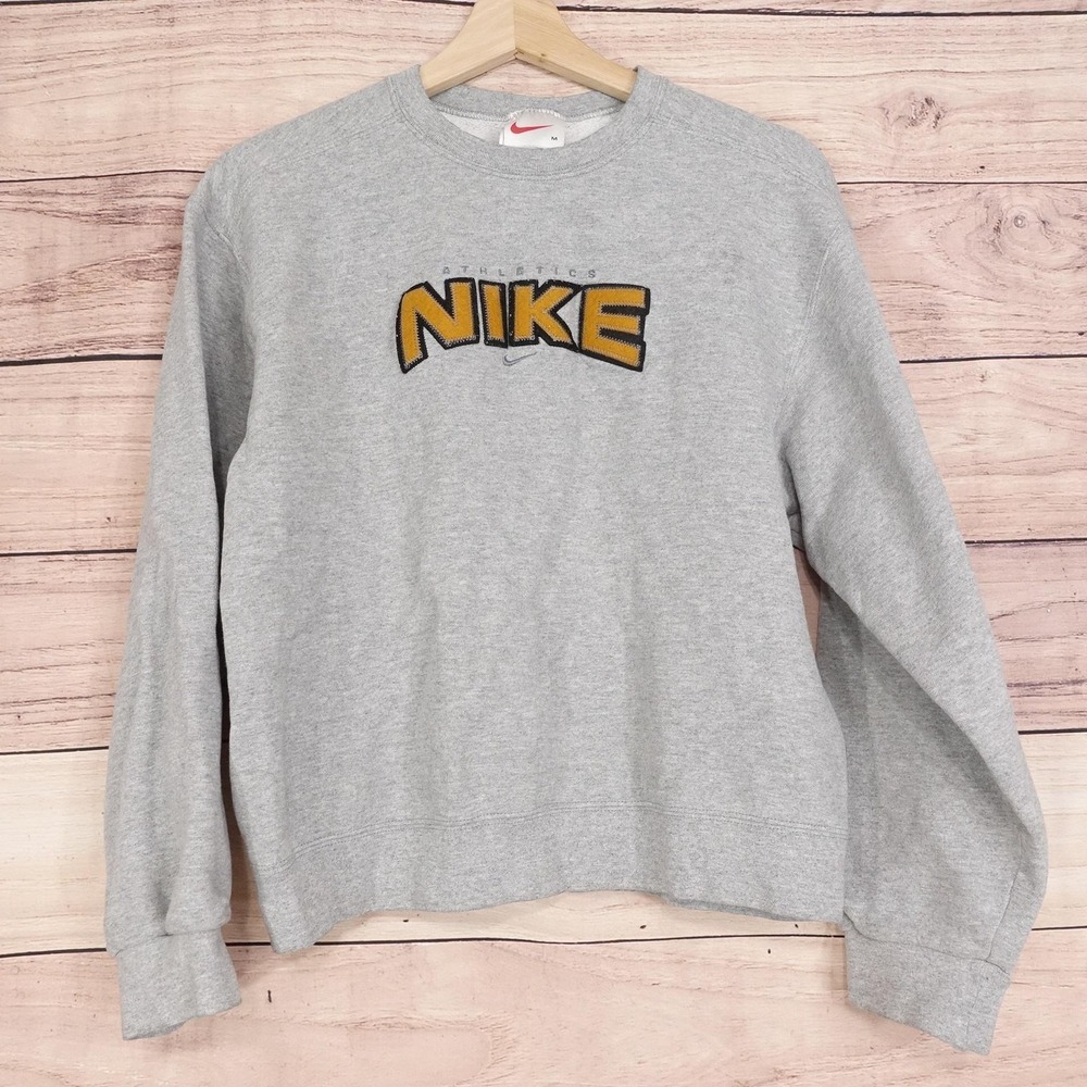 Vintage Nike Sweatshirt Boys M Gray Pullover Athletics Logo White Tag Made USA